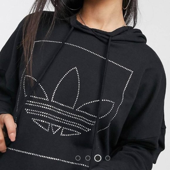 Adidas Cropped Hooded Sweatshirt with Bedazzled Logo Size L - Picture 11 of 11